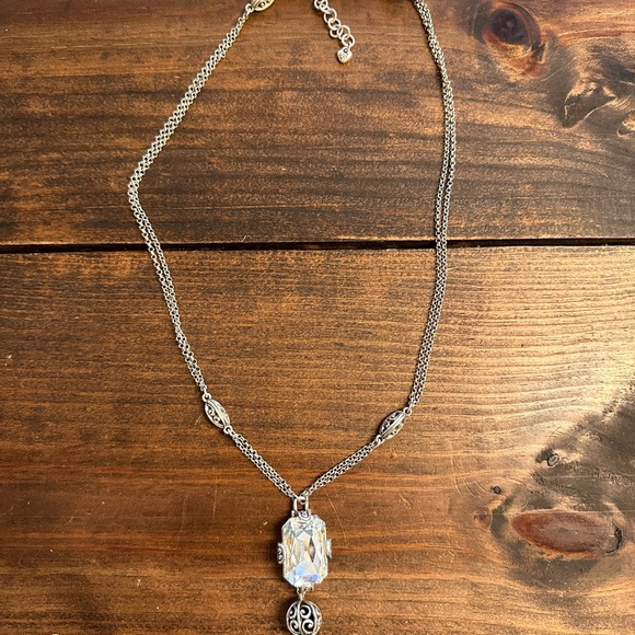 BRIGHTON DANGLE CRYSTAL BALL Pendant  Double Chain Silver LONG Necklace - Picture 2 of 3